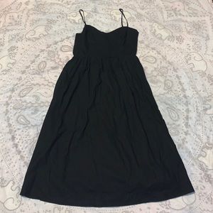 H&M Linen Blend Black Calf Length Dress Sz M